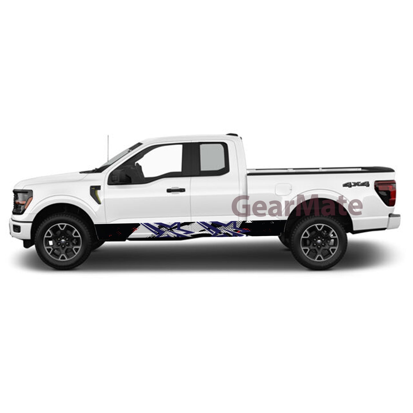 Racing Star White Rocker Panel Graphic Decal Kit (Left & Right Sides) - High Quality Vinyl for Trucks & SUVs