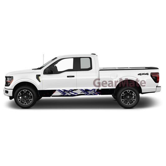 Racing Star White Rocker Panel Graphic Decal Kit (Left & Right Sides) - High Quality Vinyl for Trucks & SUVs