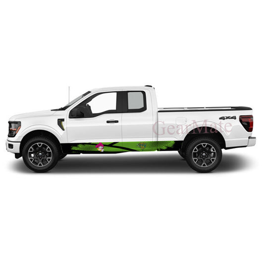 Speed Grunge Green Kuromi Rocker Panel Graphic Decal Kit (Left & Right Sides) - High Quality Vinyl for Trucks & SUVs