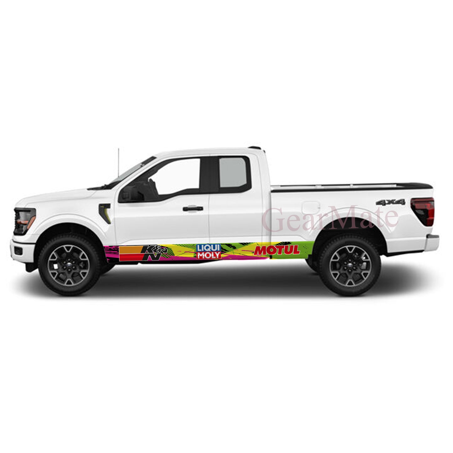 Racing Stripe Pink Green Liqui Moly Rocker Panel Graphic Decal Kit (Left & Right Sides) - High Quality Vinyl for Trucks & SUVs