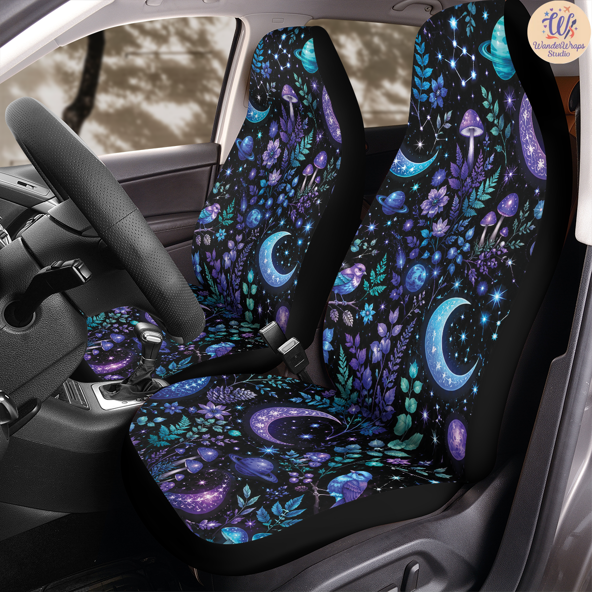 Celestial Woodland Moon Garden Car Seat Covers – High Quality Graphic and Polar Fleece Protector Set