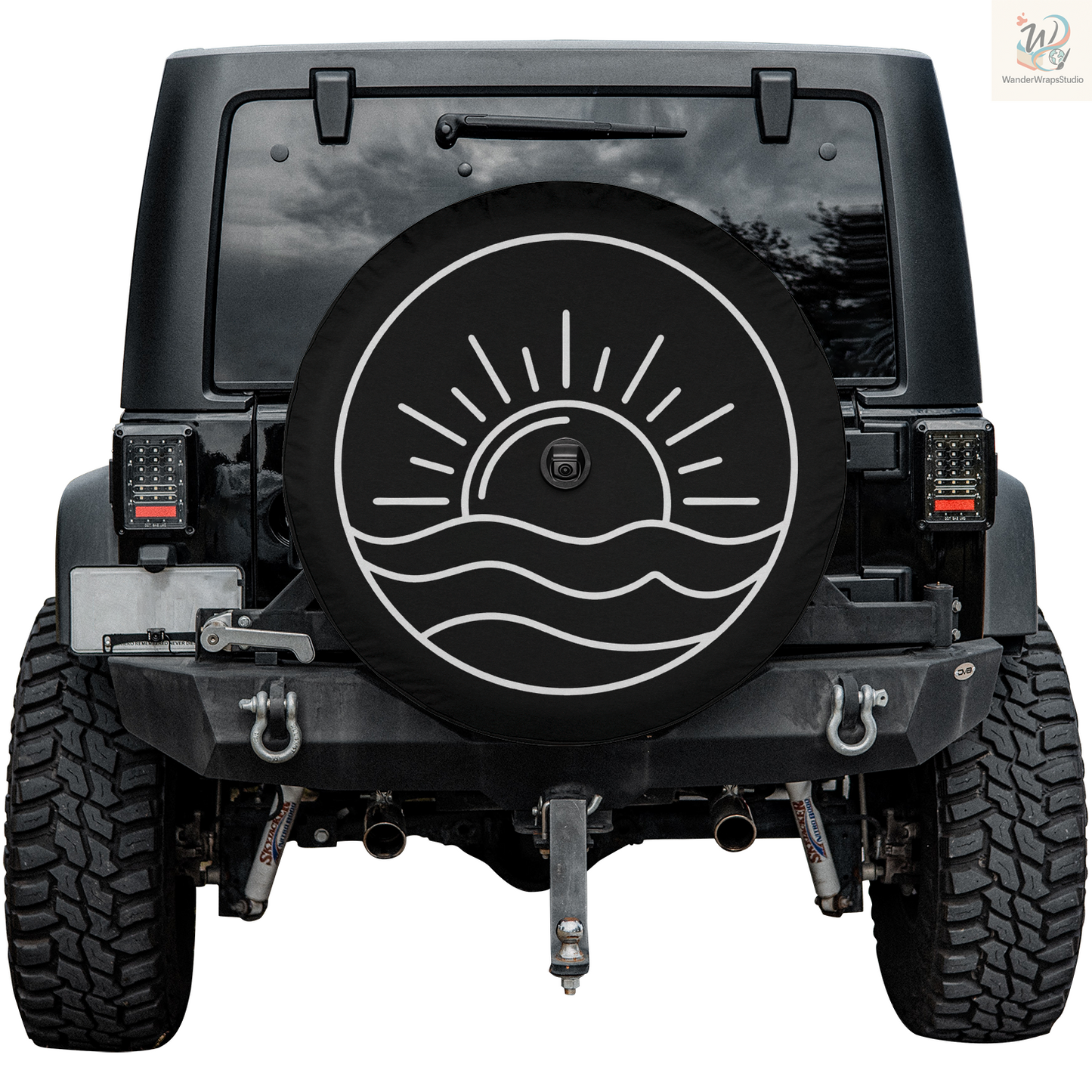 Sunset and Waves Spare Tire Cover – Waterproof UV Resistant Protector with Camera Hole