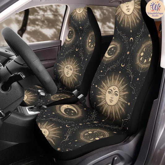 Celestial Sun & Moon Car Seat Covers – High Quality Graphic and Polar Fleece Protector Set