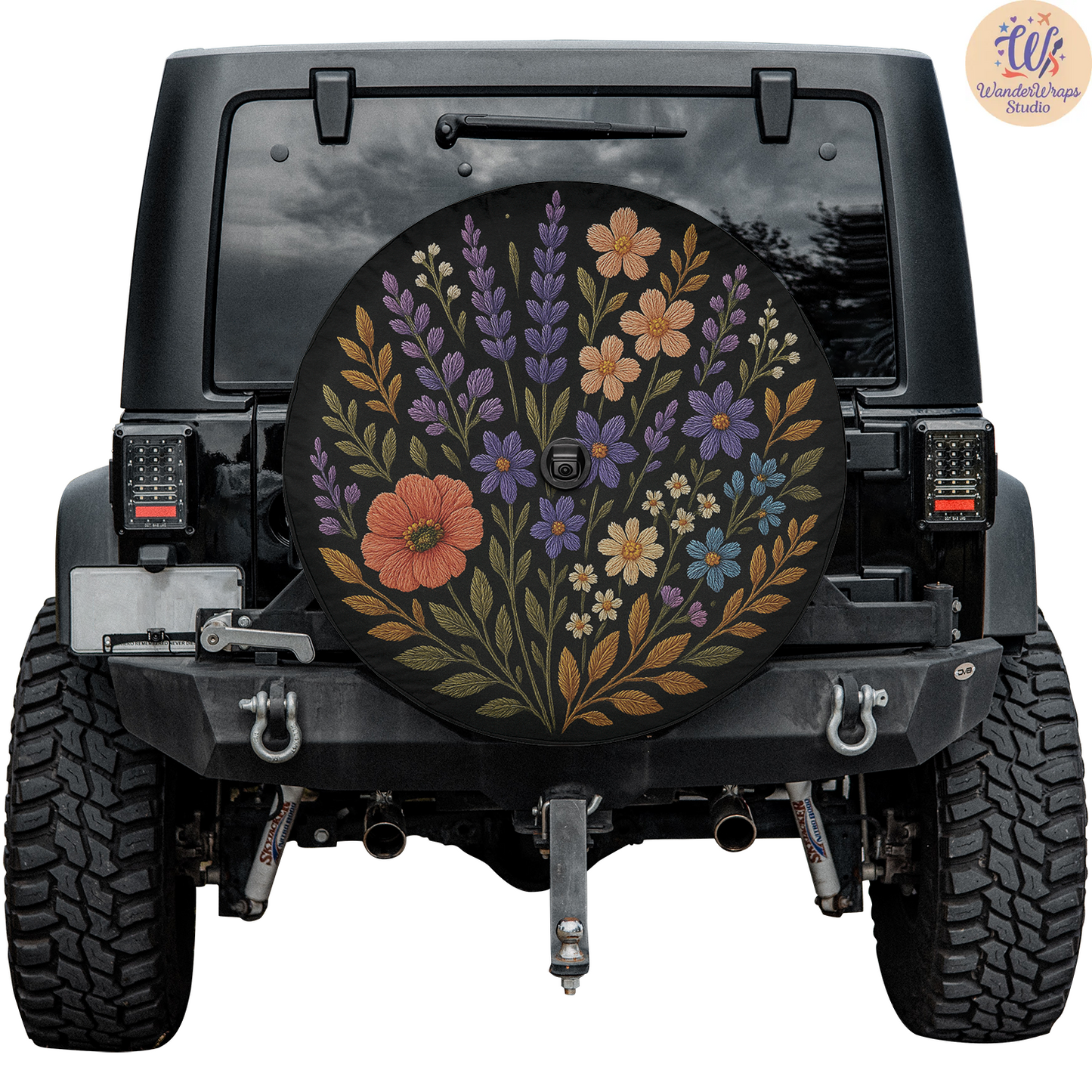 Vibrant Wildflowers Spare Tire Cover – Waterproof UV Resistant Protector with Camera Hole