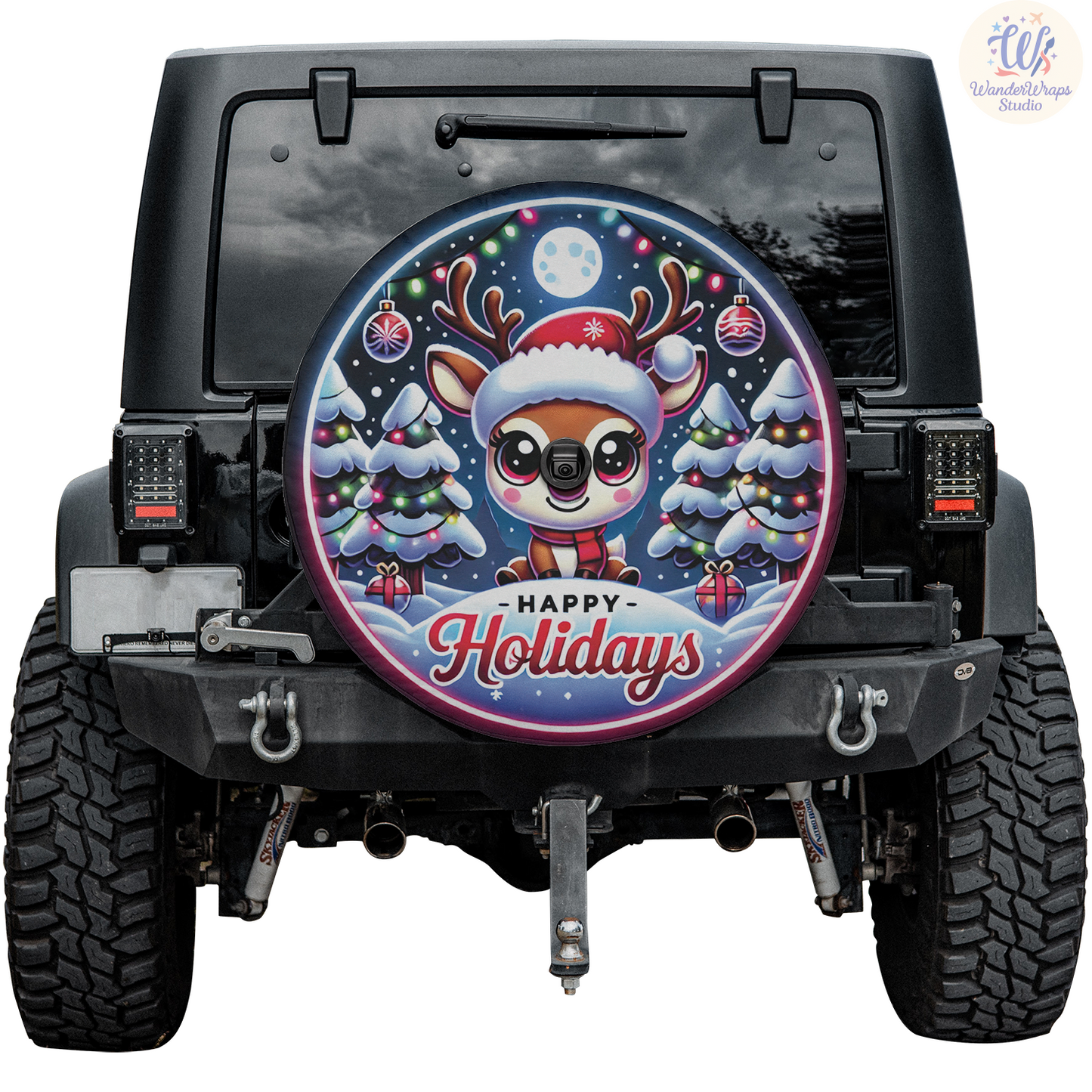 Happy Holiday Reindeer Spare Tire Cover – Waterproof UV Resistant Protector with Camera Hole