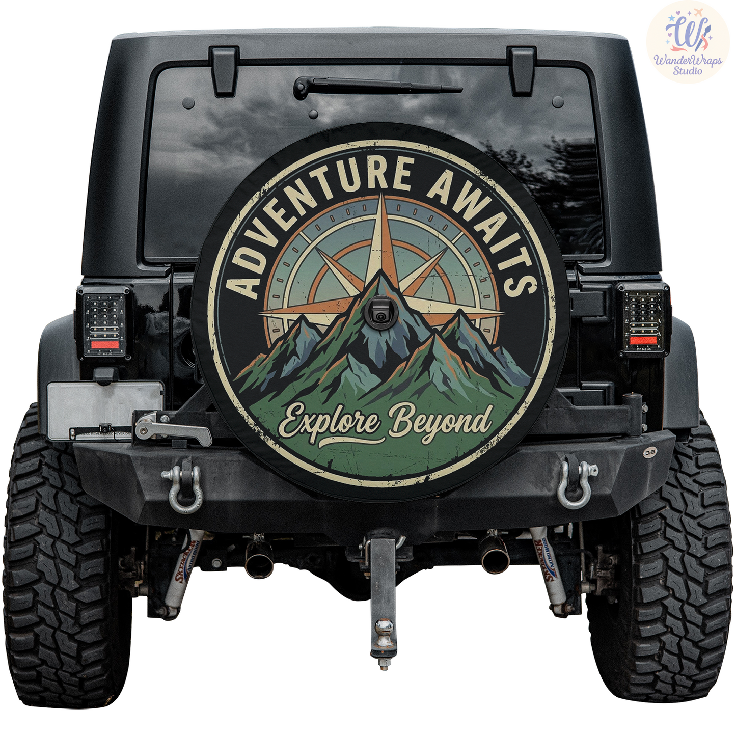 Adventure Awaits Spare Tire Cover – Waterproof UV Resistant Protector with Camera Hole