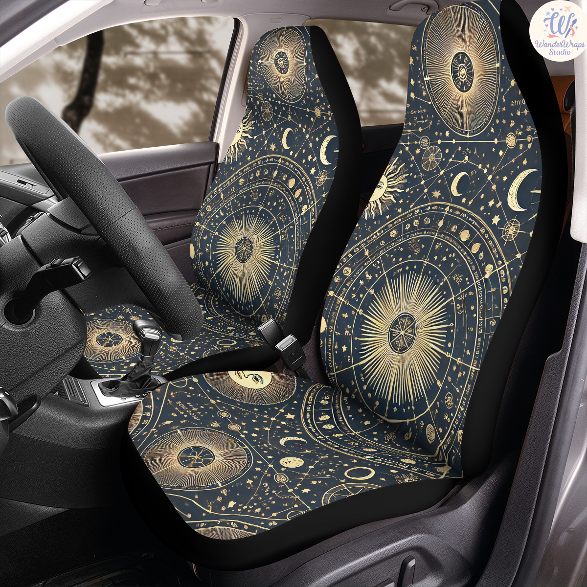 Celestial Astrology Car Seat Covers – High Quality Graphic and Polar Fleece Protector Set