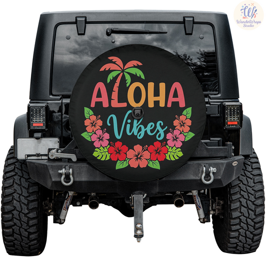 Aloha Vibes Spare Tire Cover – Waterproof UV Resistant Protector with Camera Hole