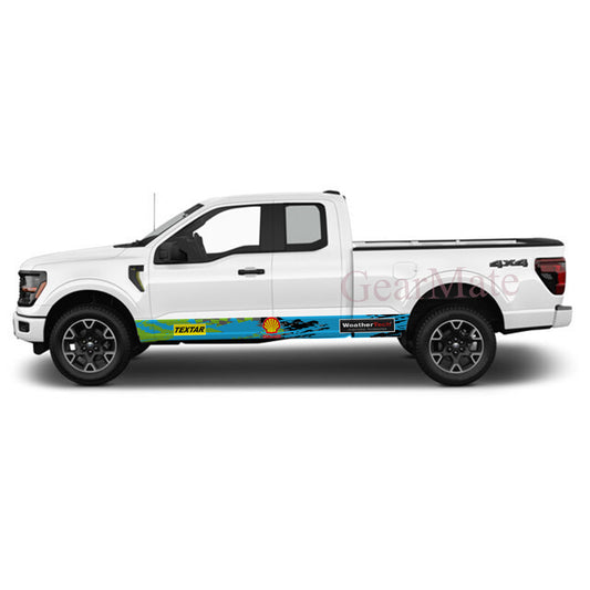 Racing Green Blue Shell Rocker Panel Graphic Decal Kit (Left & Right Sides) - High Quality Vinyl for Trucks & SUVs