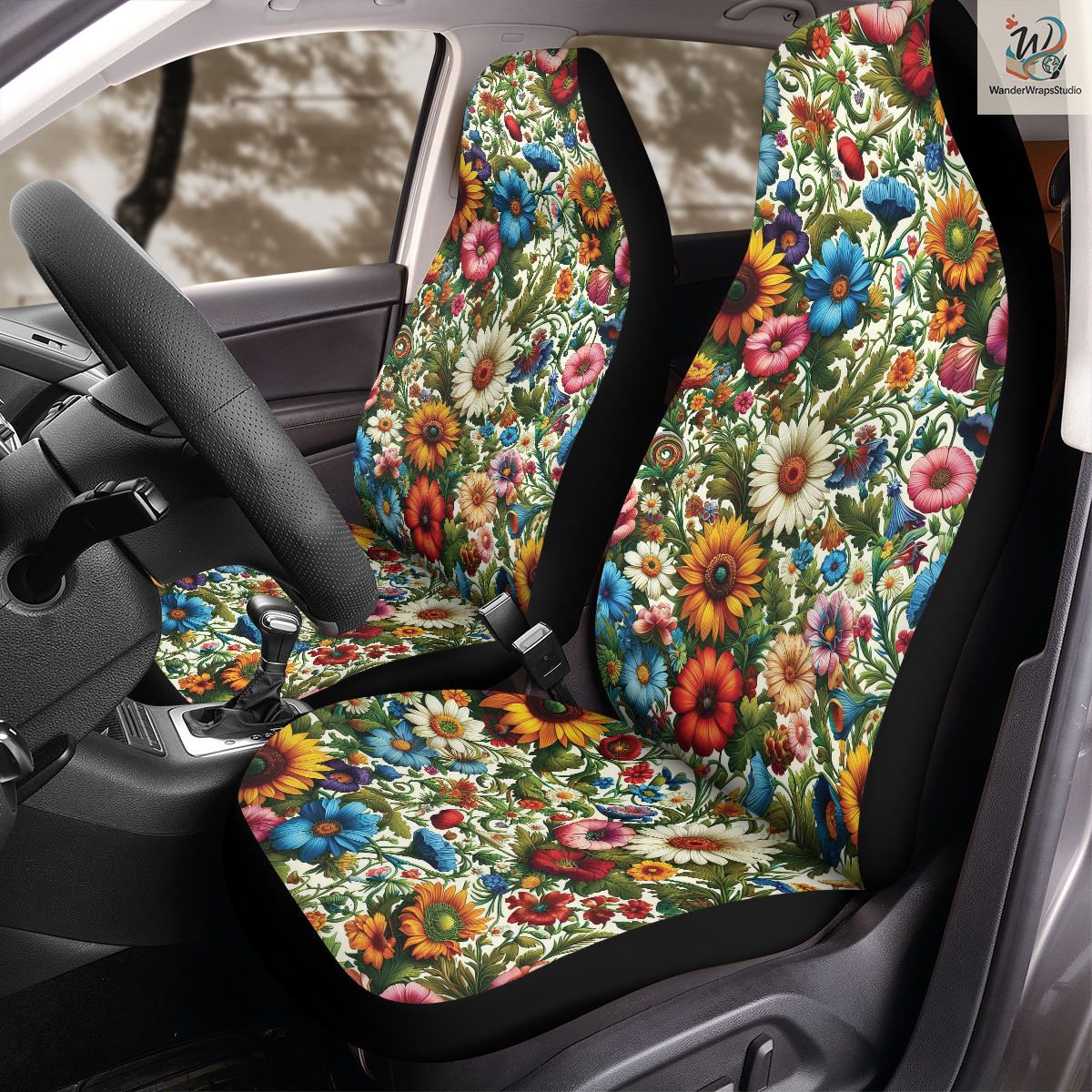 Colorful Vibrant Flowers Car Seat Covers – High Quality Graphic and Polar Fleece Protector Set