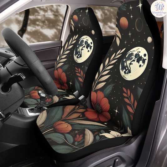 Full Moon Elegant Flowers Car Seat Covers – High Quality Graphic and Polar Fleece Protector Set