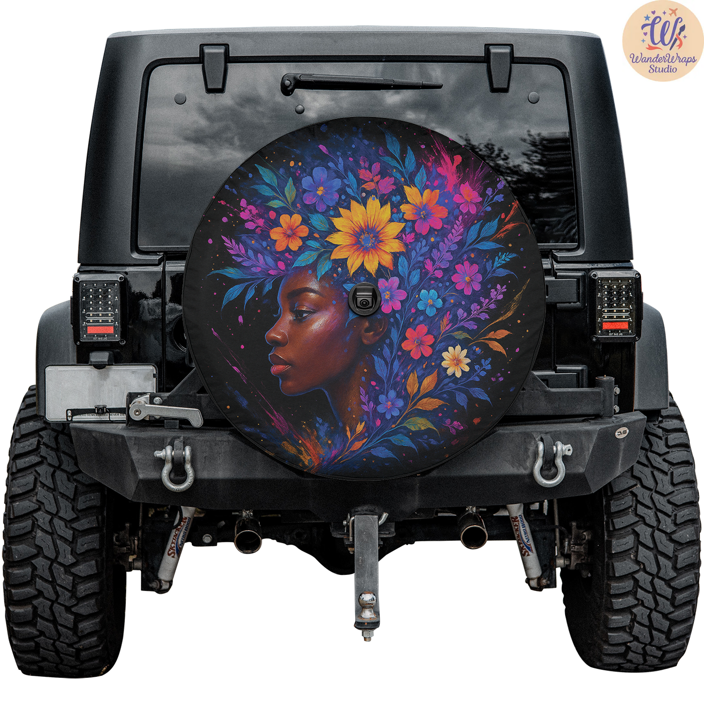 Beautiful Black Woman Spare Tire Cover – Waterproof UV Resistant Protector with Camera Hole