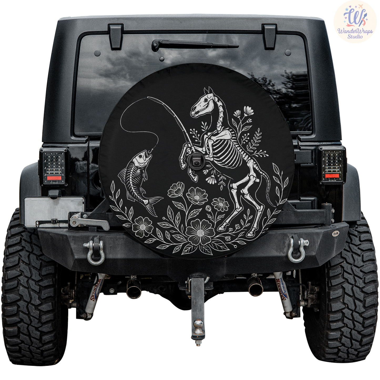 Horse Skeleton Spare Tire Cover – Waterproof UV Resistant Protector with Camera Hole