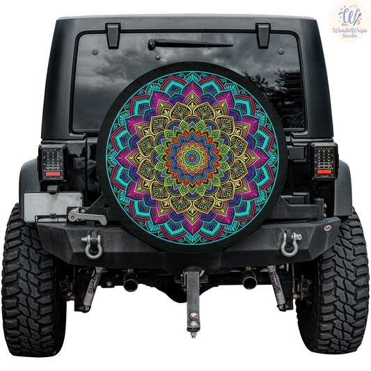 Colorful Mandala Flowers Spare Tire Cover – Waterproof UV Resistant Protector with Camera Hole