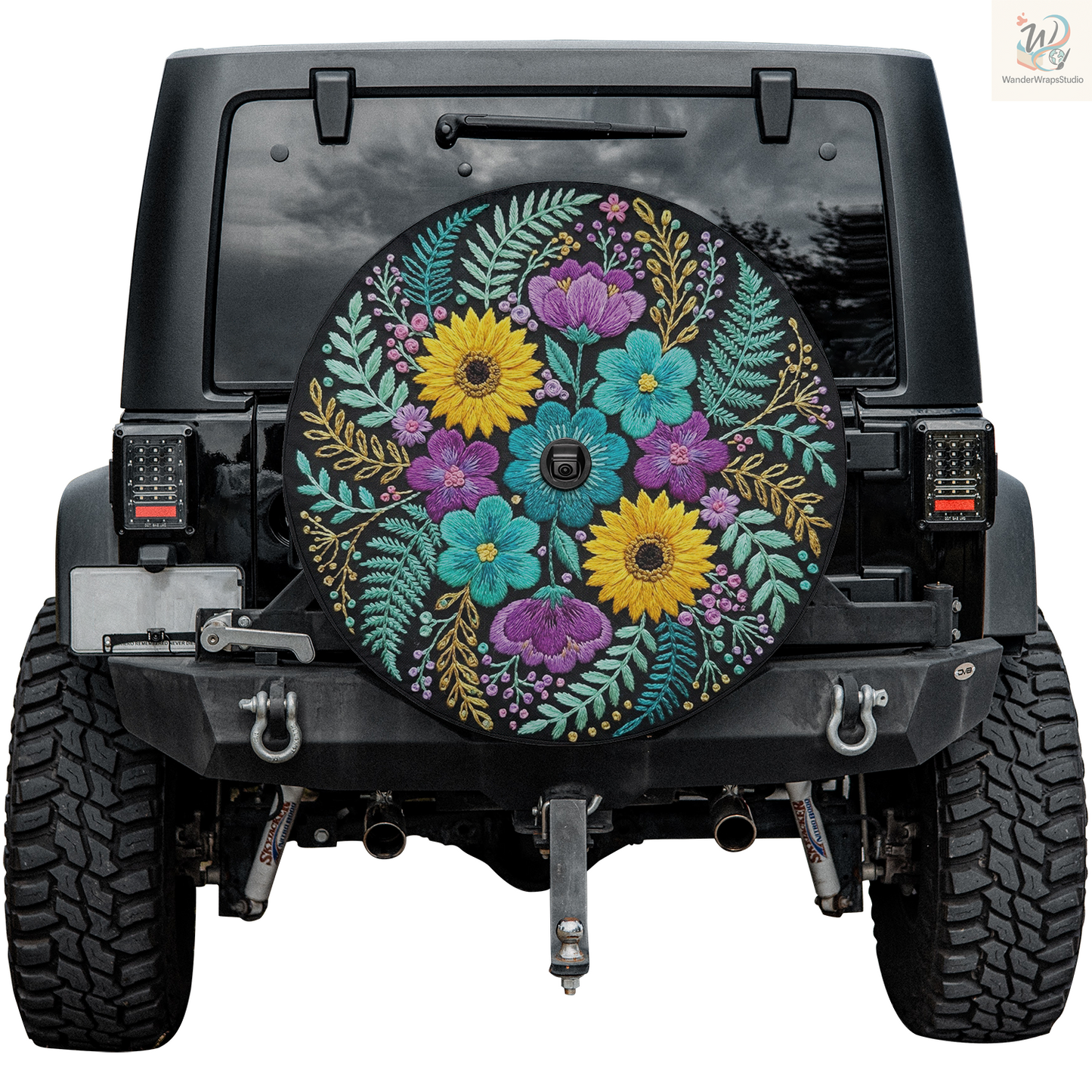 Embroidery Texture Floral Spare Tire Cover – Waterproof UV Resistant Protector with Camera Hole
