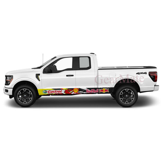 Racing Stripe Bolt Red Castrol Rocker Panel Graphic Decal Kit (Left & Right Sides) - High Quality Vinyl for Trucks & SUVs