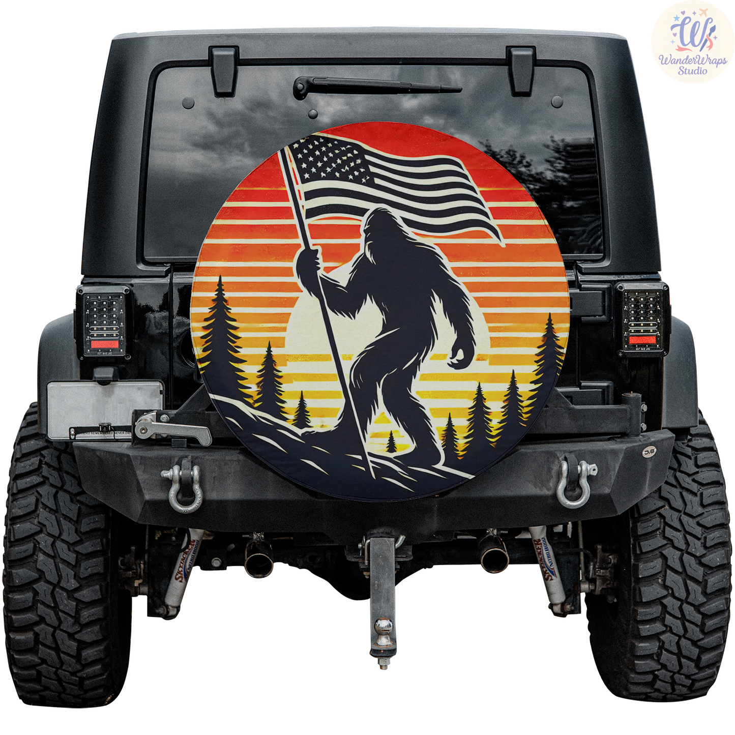 Big Foot American Flag Spare Tire Cover – Waterproof UV Resistant Protector with Camera Hole