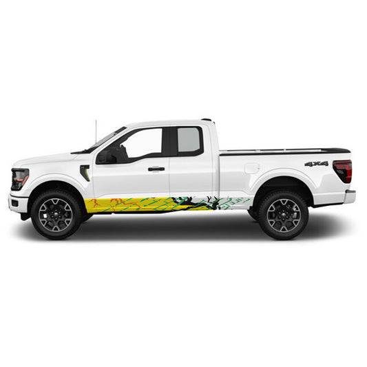 Ground Cracking Yellow Rocker Panel Graphic Decal Kit (Left & Right Sides) - High Quality Vinyl for Trucks & SUVs