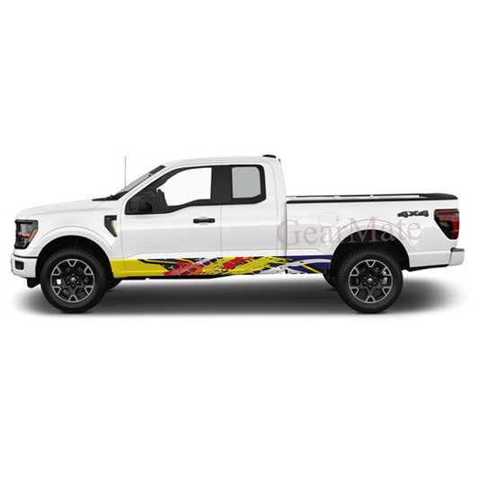 Racing Stripe Paint Yellow Rocker Panel Graphic Decal Kit (Left & Right Sides) - High Quality Vinyl for Trucks & SUVs