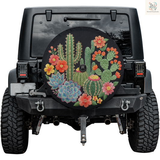 Cactus & Succulent Garden Spare Tire Cover – Waterproof UV Resistant Protector with Camera Hole