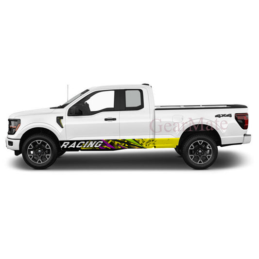 Racing Yellow Black Grunge Panel Graphic Decal Kit (Left & Right Sides) - High Quality Vinyl for Trucks & SUVs