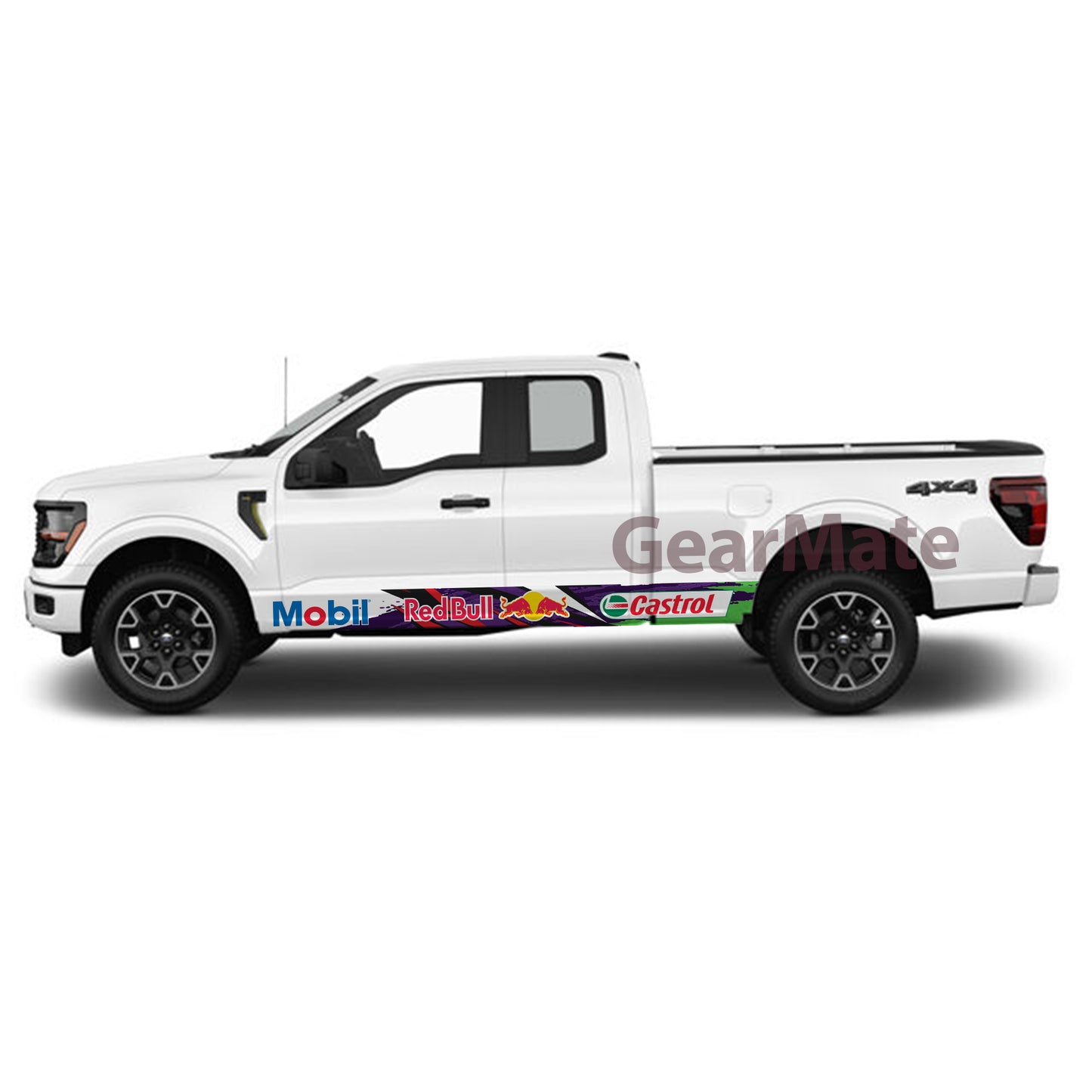 Racing Paint Purple Green Mobil Castrol Redbull Rocker Panel Graphic Decal Kit (Left & Right Sides) - High Quality Vinyl for Trucks & SUVs