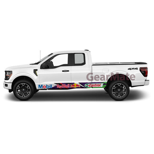 Racing Paint Purple Green Mobil Castrol Redbull Rocker Panel Graphic Decal Kit (Left & Right Sides) - High Quality Vinyl for Trucks & SUVs