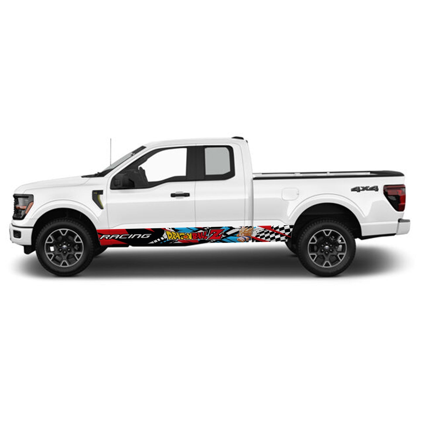 Racing Red Blue Dragon Ball Z Goku Rocker Panel Graphic Decal Kit (Left & Right Sides) - High Quality Vinyl for Trucks & SUVs