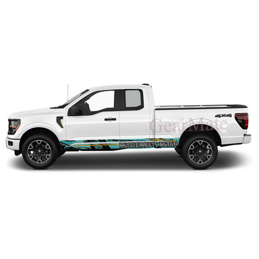 Muscle Meets Motion Rocker Panel Graphic Decal Kit (Left & Right Sides) - High Quality Vinyl for Trucks & SUVs