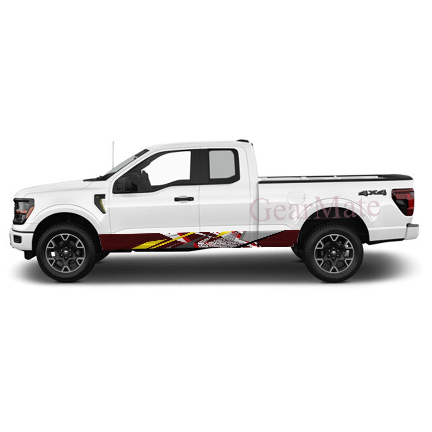 Racing Red Brown Yellow Rocker Panel Graphic Decal Kit (Left & Right Sides) - High Quality Vinyl for Trucks & SUVs