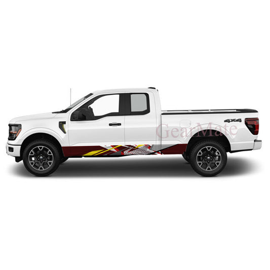 Racing Red Brown Yellow Rocker Panel Graphic Decal Kit (Left & Right Sides) - High Quality Vinyl for Trucks & SUVs
