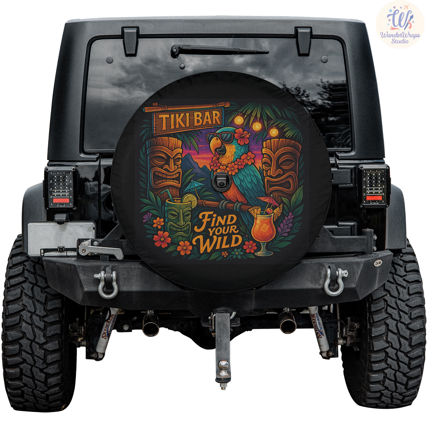 Tiki Bar Spare Tire Cover – Waterproof UV Resistant Protector with Camera Hole