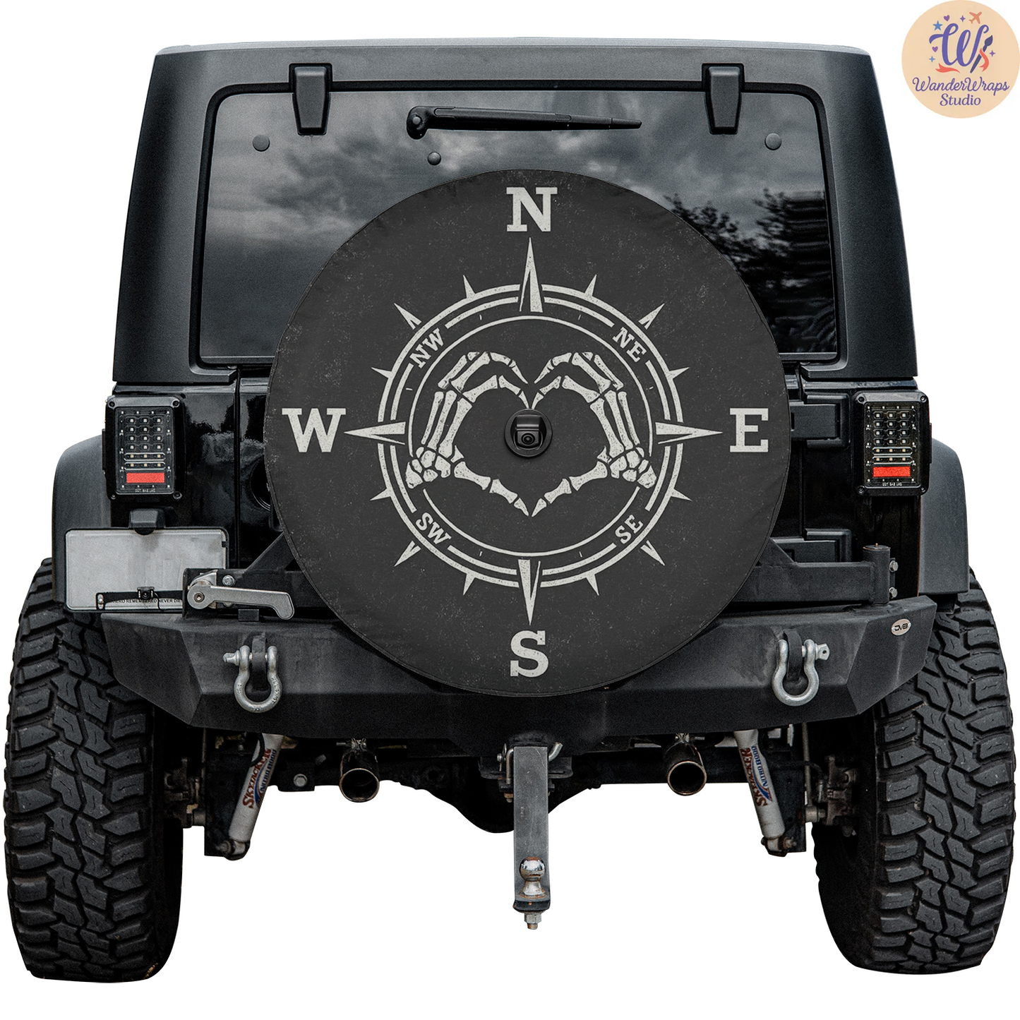 Skeleton Heart Hand Spare Tire Cover – Waterproof UV Resistant Protector with Camera Hole