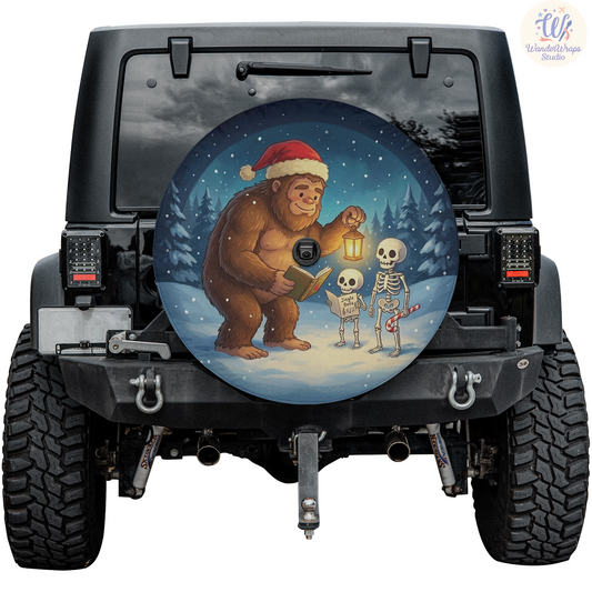 Bigfoot Skeleton Carolers Spare Tire Cover – Waterproof UV Resistant Protector with Camera Hole