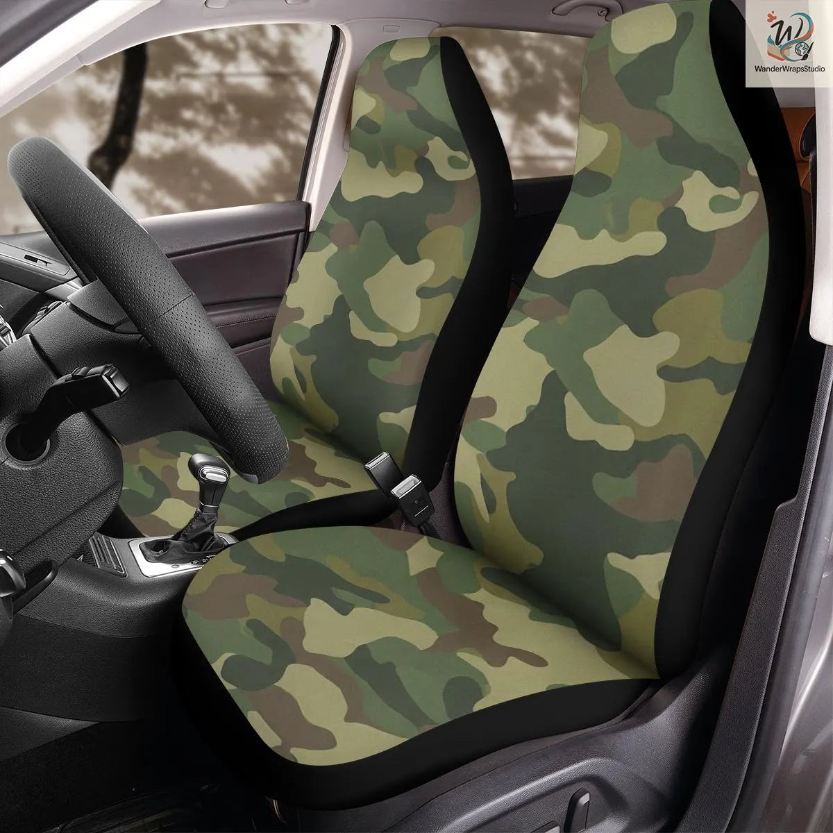 Classic Woodland Camouflage Car Seat Covers – High Quality Graphic and Polar Fleece Protector Set