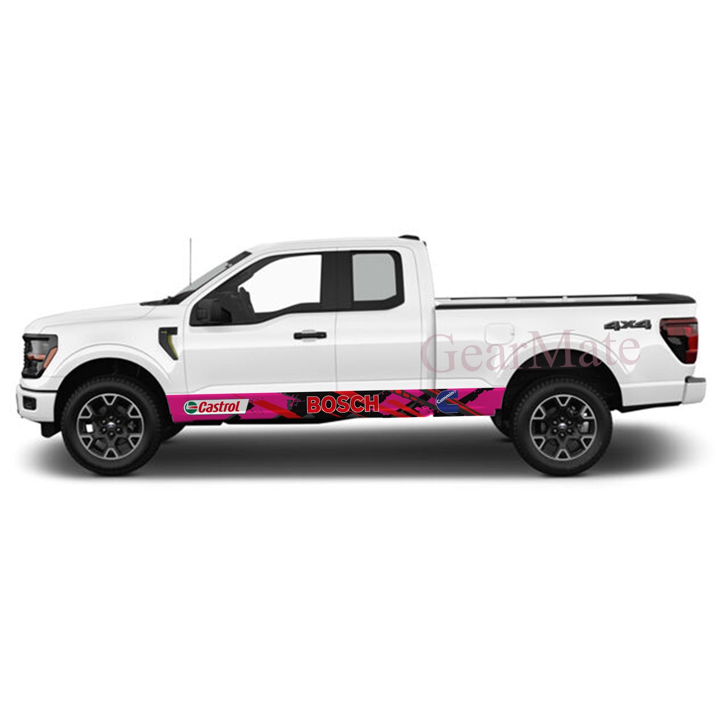 Racing Pink Bosch Rocker Panel Graphic Decal Kit (Left & Right Sides) - High Quality Vinyl for Trucks & SUVs