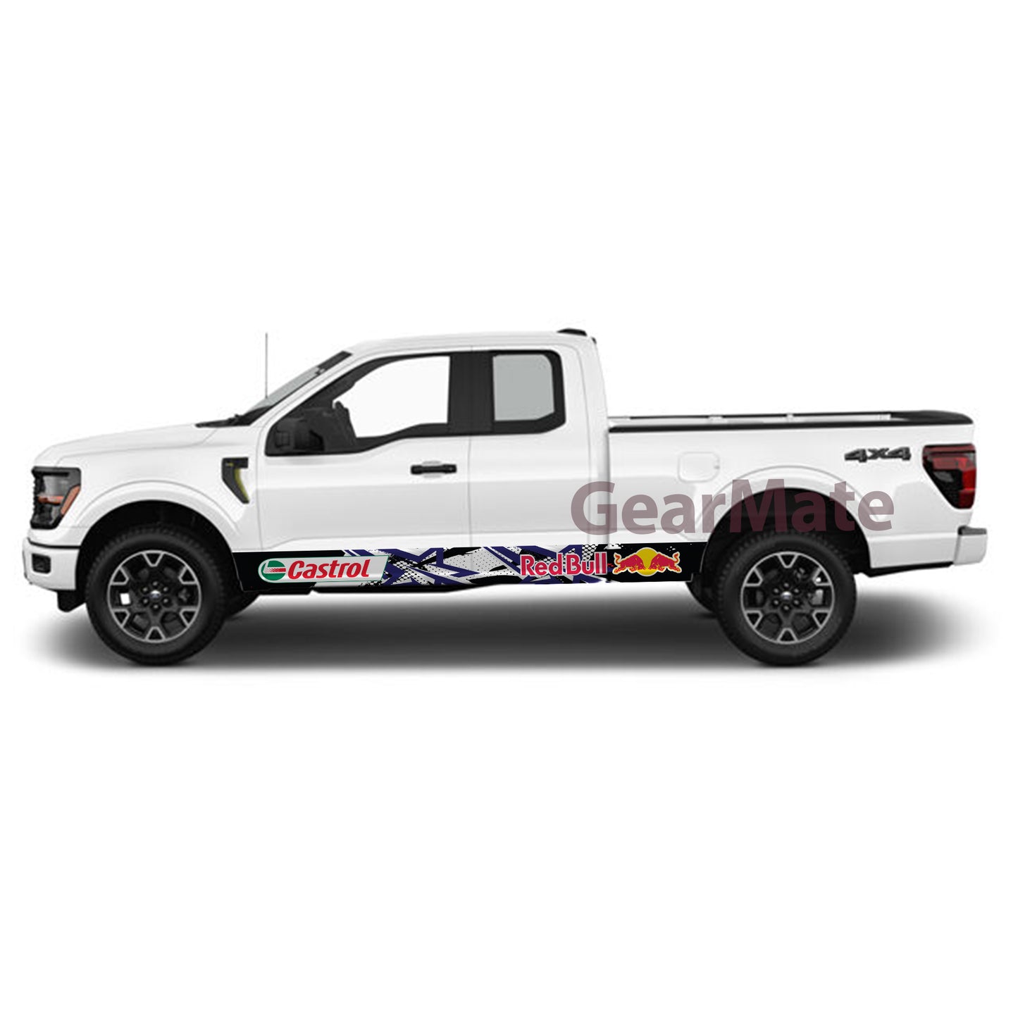 Racing Star White Castrol Redbull Rocker Panel Graphic Decal Kit (Left & Right Sides) - High Quality Vinyl for Trucks & SUVs