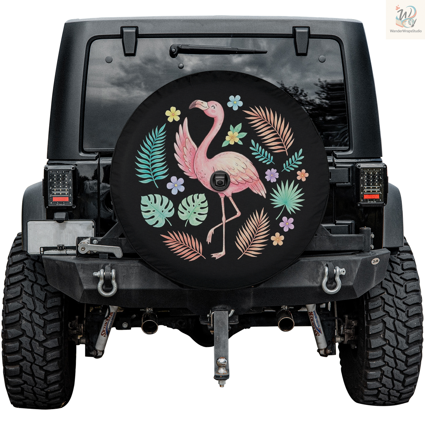 Pink Tropical Flamingo Spare Tire Cover – Waterproof UV Resistant Protector with Camera Hole