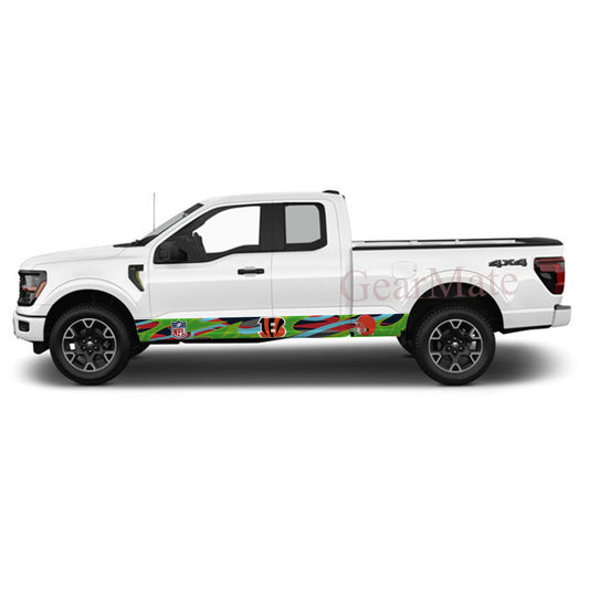 NFL Cincinnati Bengals 2 Rocker Panel Graphic Decal Kit (Left & Right Sides) - High Quality Vinyl for Trucks & SUVs