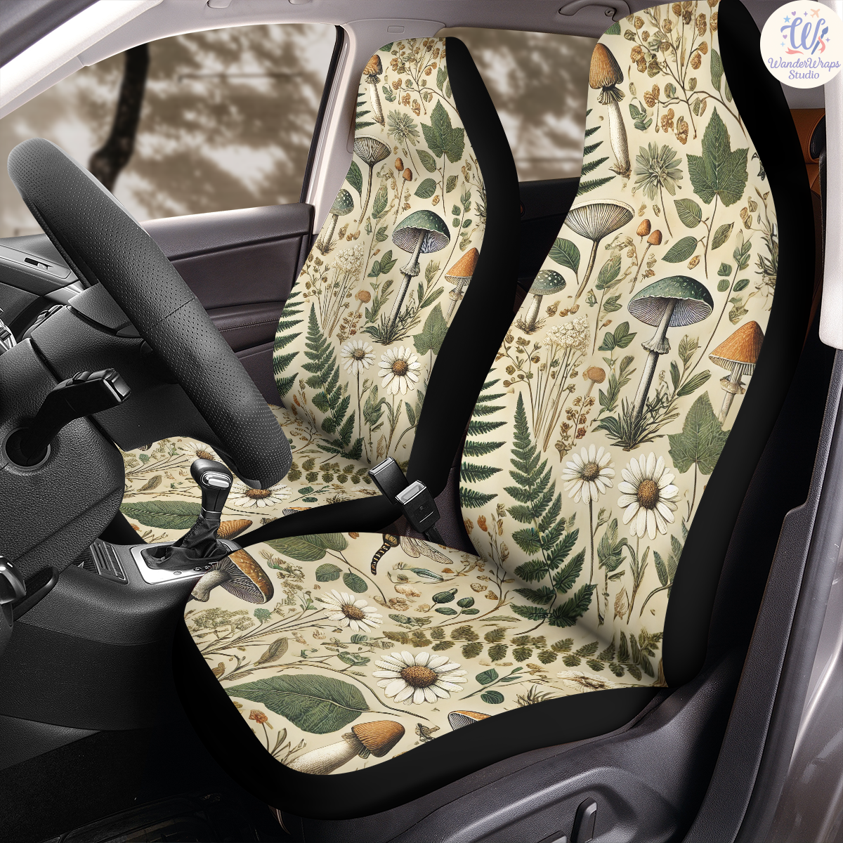 Mushroom Botanical Car Seat Covers – High Quality Graphic and Polar Fleece Protector Set