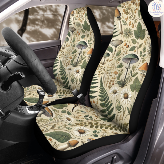 Mushroom Botanical Car Seat Covers – High Quality Graphic and Polar Fleece Protector Set