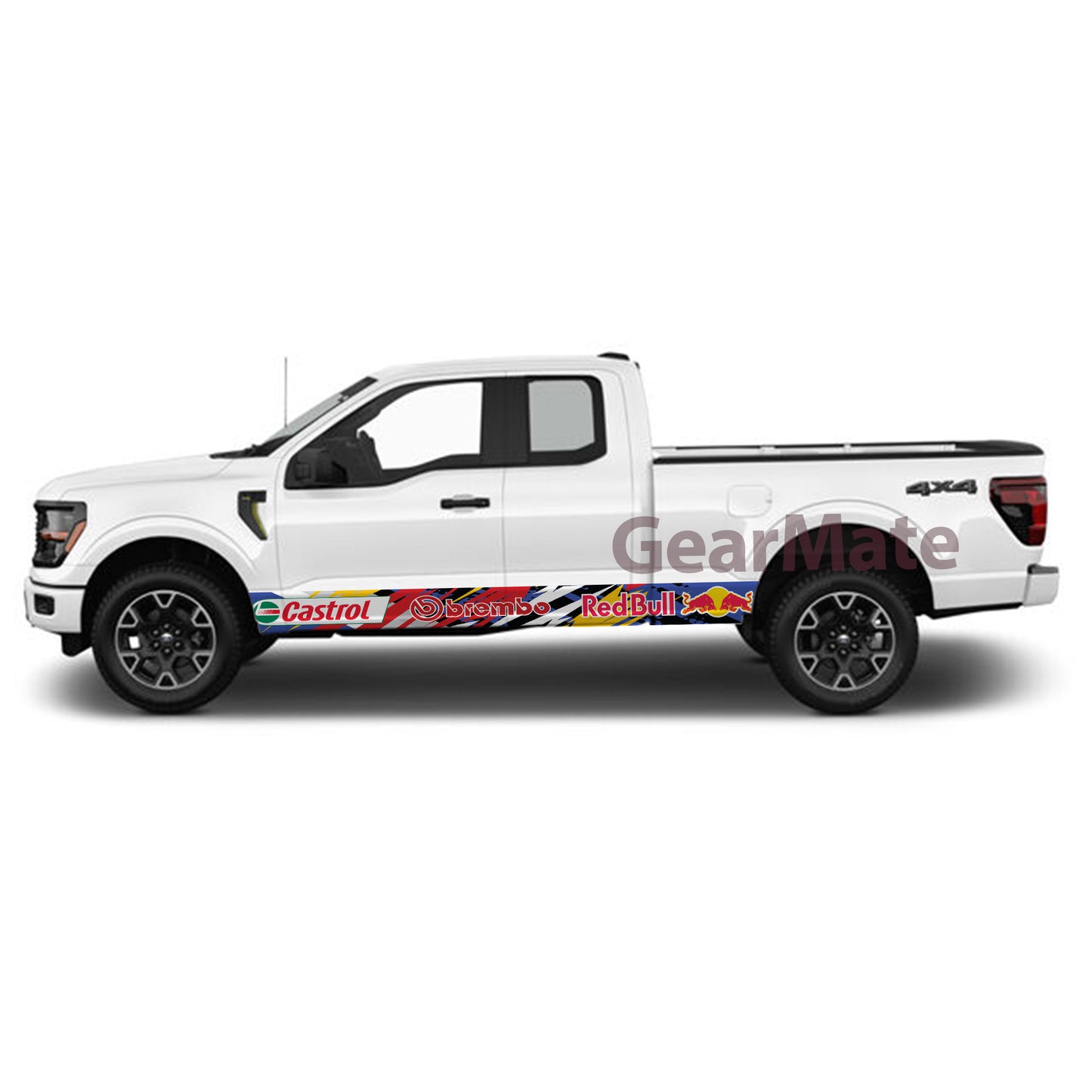 Racing Stripe RY Brembo Castrol Redbull Rocker Panel Graphic Decal Kit (Left & Right Sides) - High Quality Vinyl for Trucks & SUVs