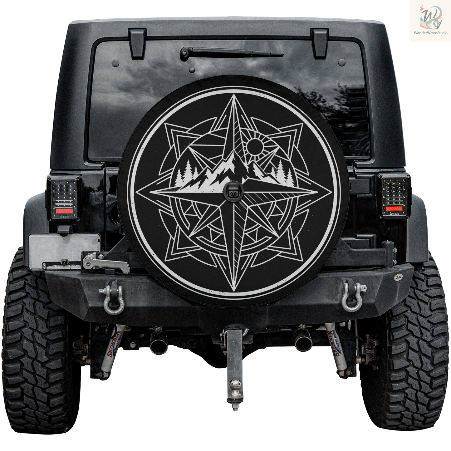 Geometric Compass Mountain Spare Tire Cover – Waterproof UV Resistant Protector with Camera Hole