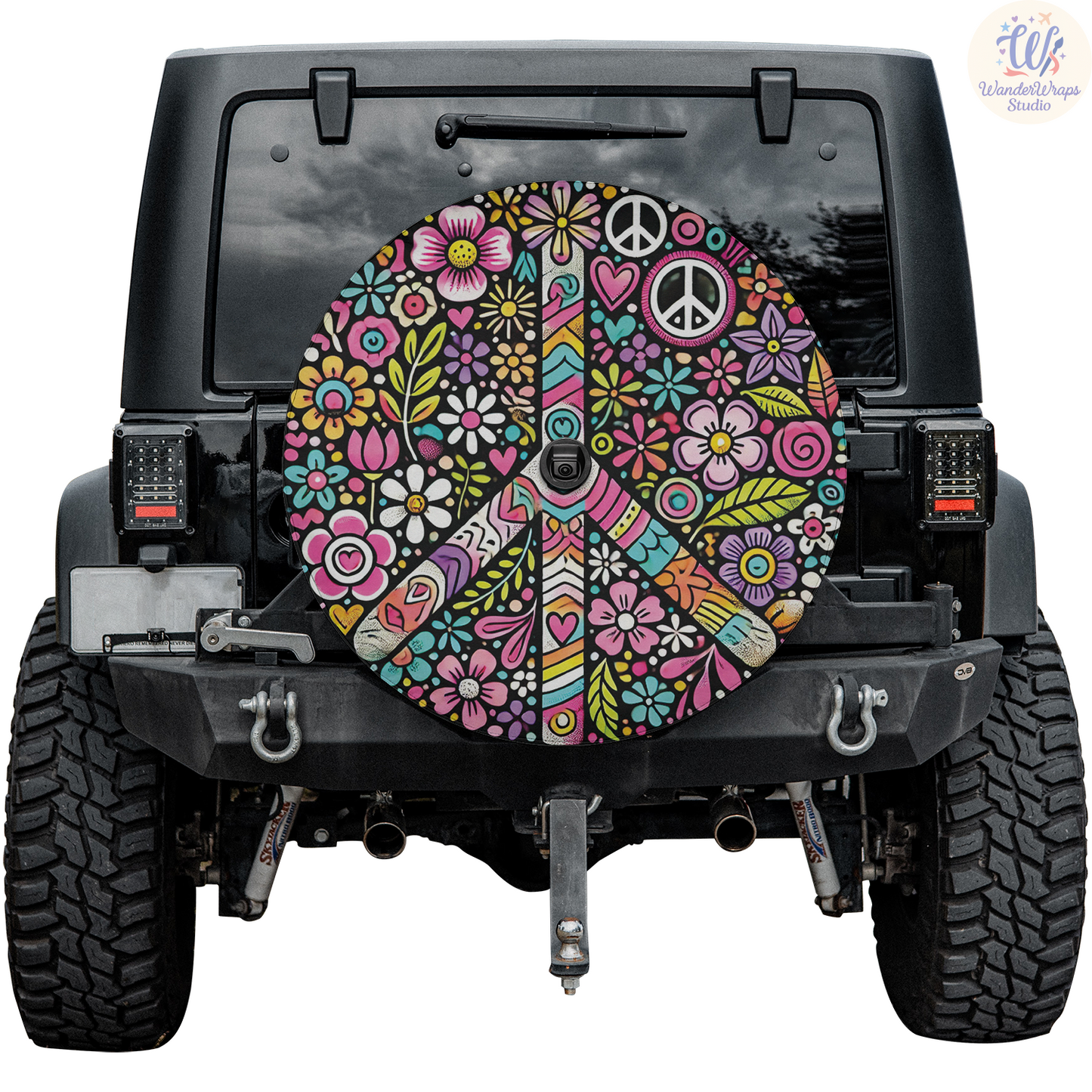 Colorful Retro Peace Spare Tire Cover – Waterproof UV Resistant Protector with Camera Hole