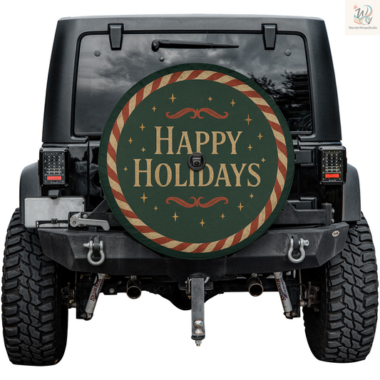 Happy Holidays Spare Tire Cover – Waterproof UV Resistant Protector with Camera Hole
