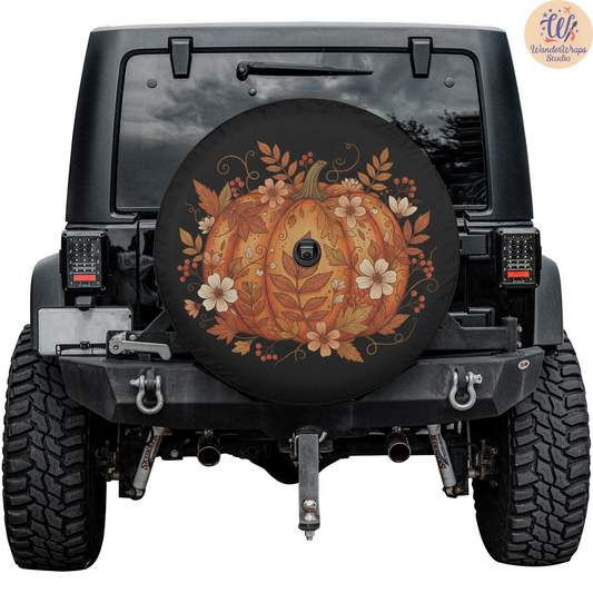 Orange Pumpkin Spare Tire Cover – Waterproof UV Resistant Protector with Camera Hole