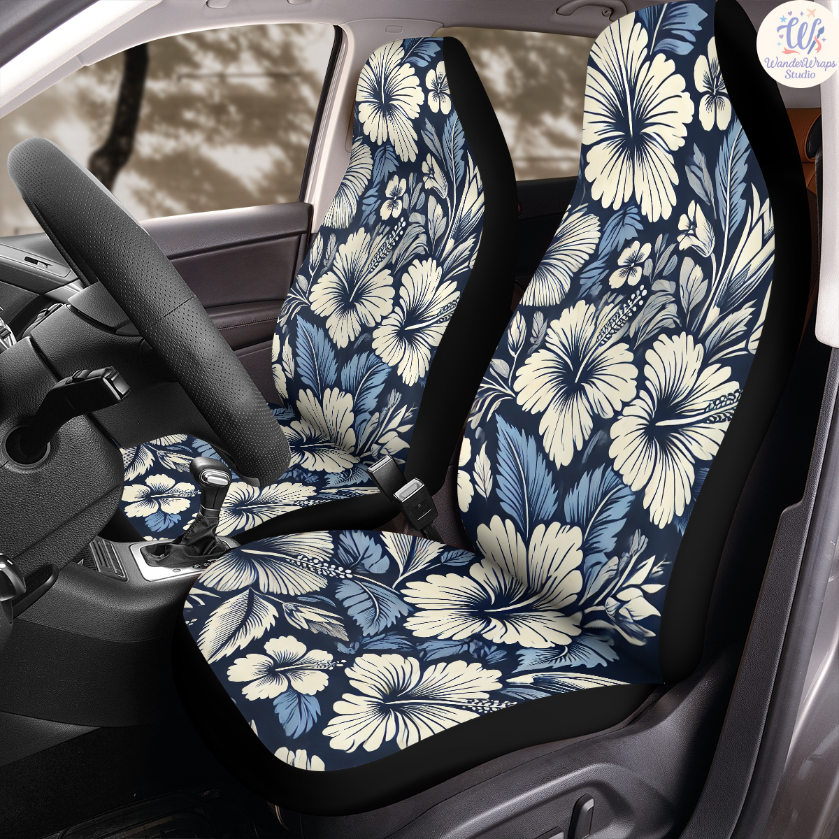 Blue Hibiscus Car Seat Covers – High Quality Graphic and Polar Fleece Protector Set