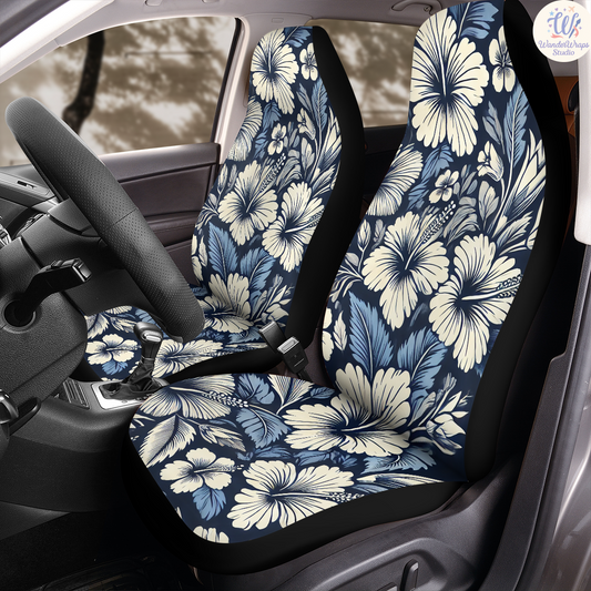 Blue Hibiscus Car Seat Covers – High Quality Graphic and Polar Fleece Protector Set