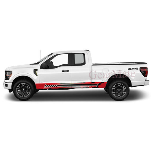 Racing Fire Rocker Panel Graphic Decal Kit (Left & Right Sides) - High Quality Vinyl for Trucks & SUVs