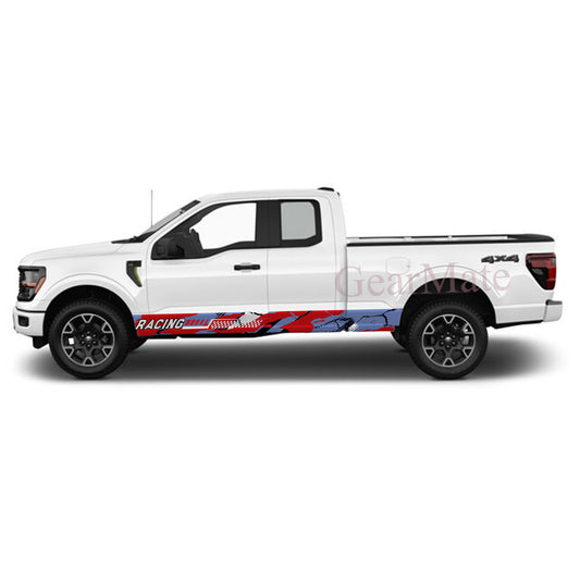 Racing Red Light Blue Rocker Panel Graphic Decal Kit (Left & Right Sides) - High Quality Vinyl for Trucks & SUVs